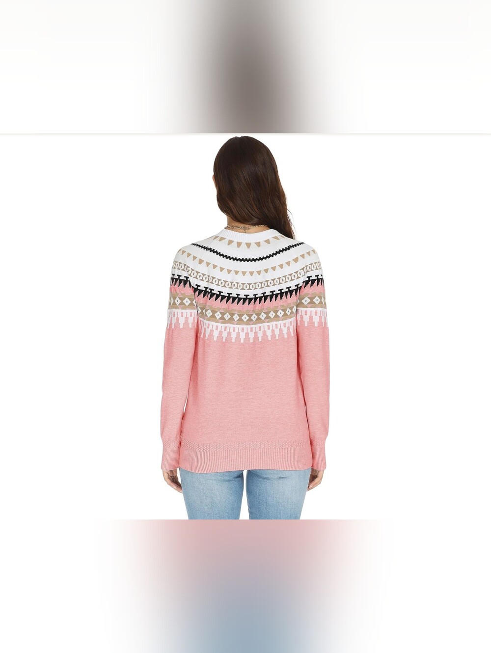 Women's Pink Fair Isle Crewneck Sweater - Picture 5 of 7